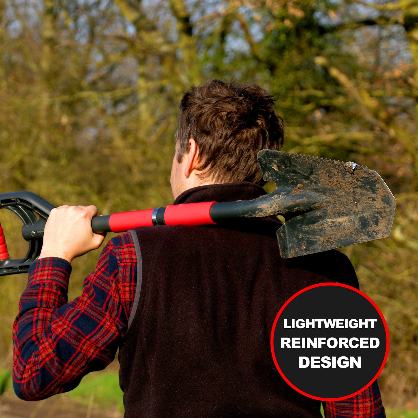 Roamwild Multi-Digger Garden Spade – Reinforced Fibreglass Light Weight Gardening Arrow Head Shovel with Unique Dual Soft AIR Light Grip Technology & Root Saw Stump Cutter.