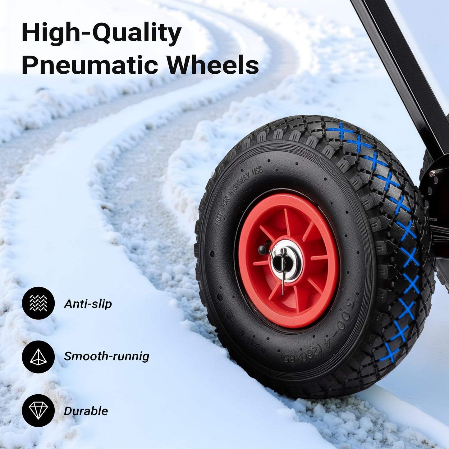 Wiltec Manual Snow Shovel with Wheels for Easy Snow Shovelling, Sturdy Snow Blade, Adjustable Handle, Rubber Tyres, Ideal Tool for Clearing Driveways and Large Areas with Minimal Effort, Snow Pusher
