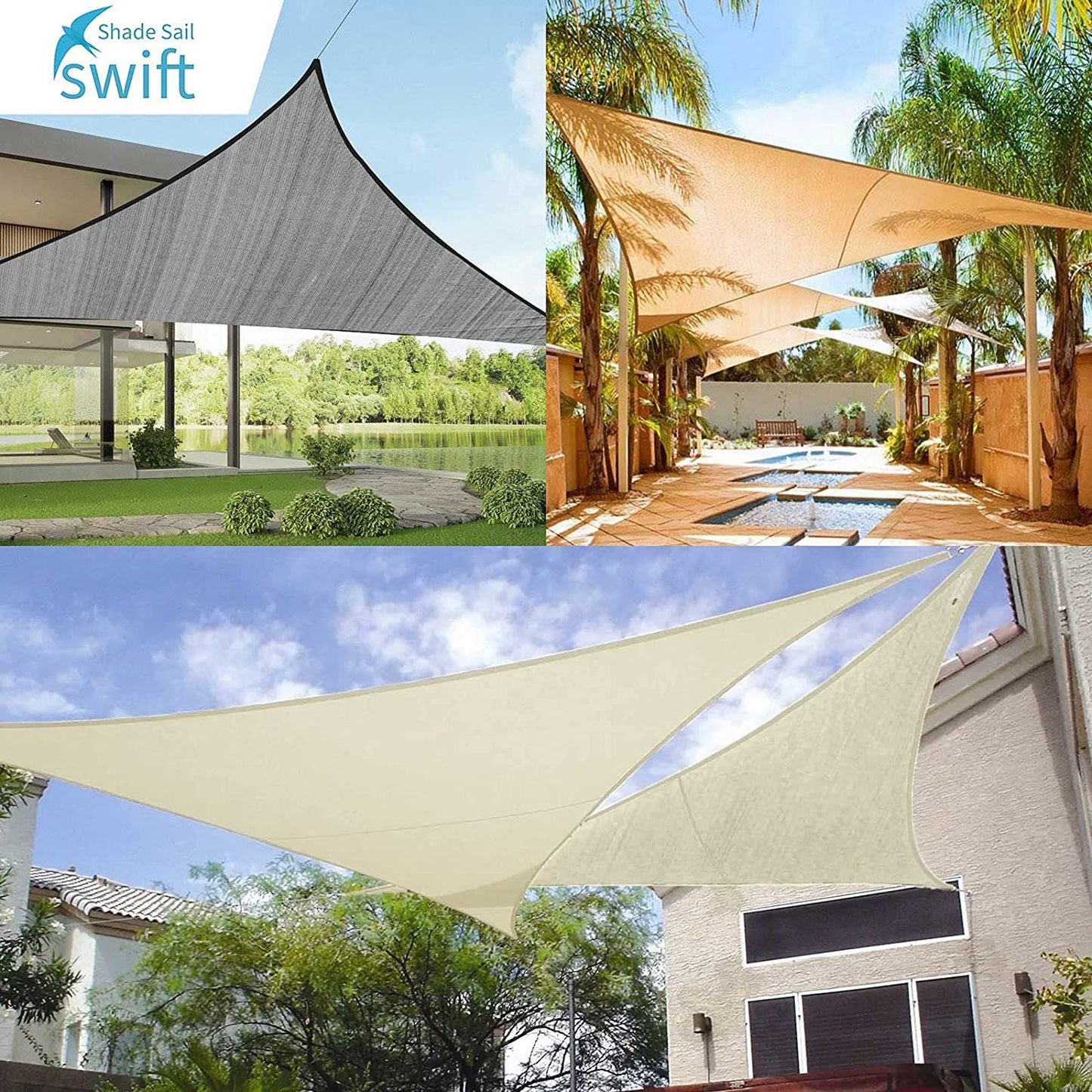 swift Sun Shade Sail 2.5m x 2.5m Square HDPE Breathable 98% UV Block 2.5x2.5 Meter Sunscreen Awning Canopy Sail Shades for Garden Outdoor Patio with Free Ropes, Anthracite