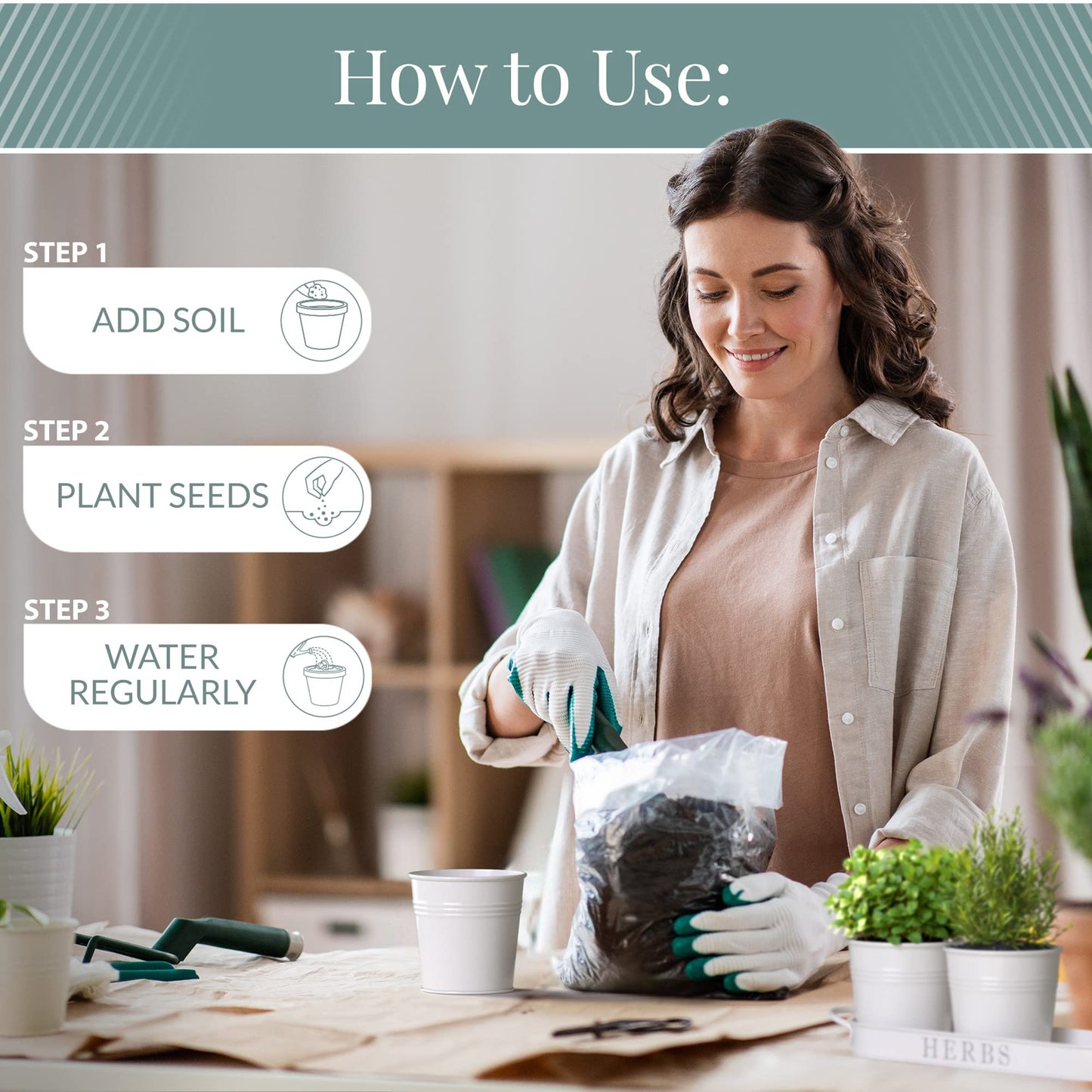 Barnyard Designs Herb Pot Planter Set with Tray for Indoor Garden or Outdoor Use, Decorative White Metal Succulent Potted Planters for Kitchen Windowsill