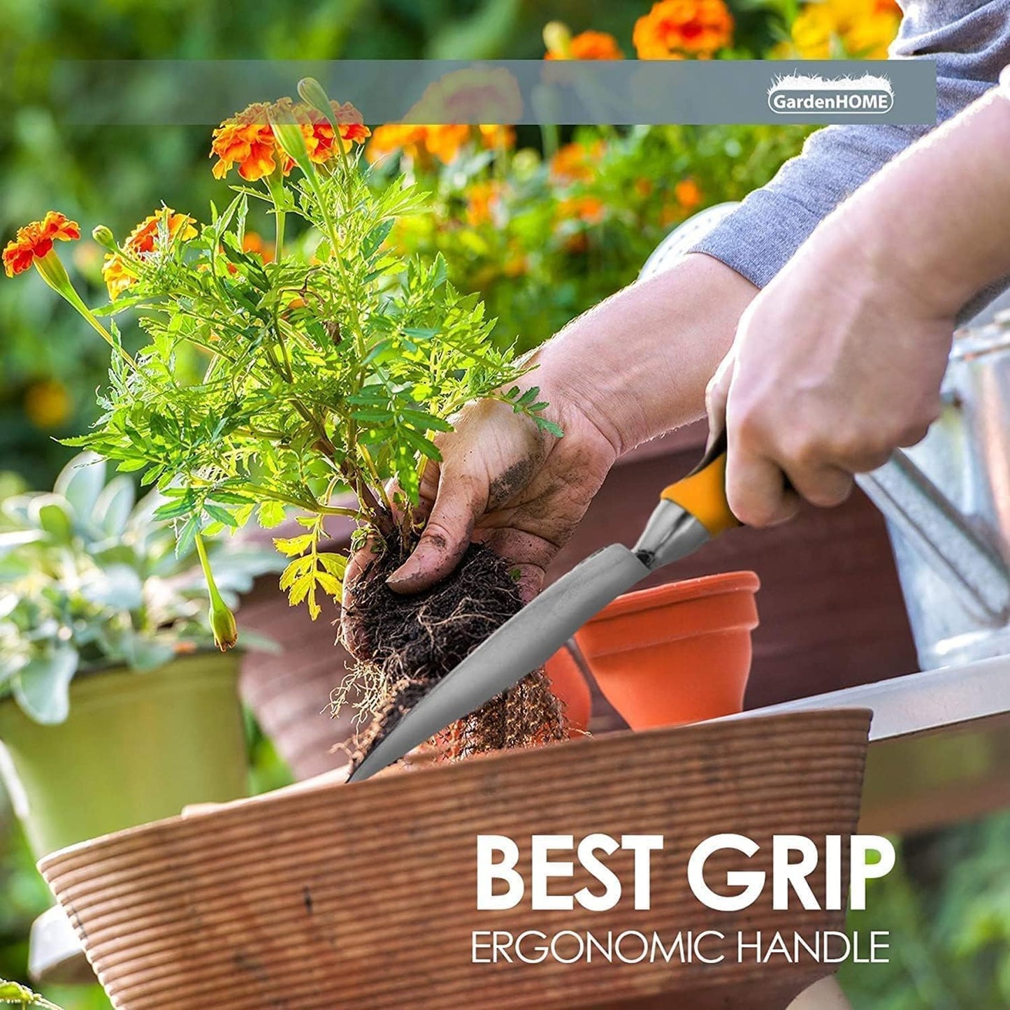 5 Piece Gardening Tools Set Including Trowel, Transplanted, Cultivator, Weedier, Weeding Fork, Garden Tools with Heavy Duty Cast-Aluminium Heads & Ergonomic Handles