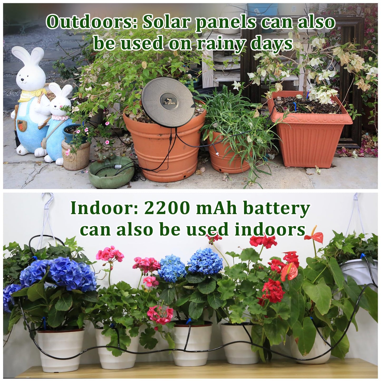 TRJZWA Solar Irrigation System Kit,2024 New Solar Garden Irrigation System DIY Automatic Watering System,2200mAh Solar Drip Irrigation System with 15 Drippers/15m Watering Hose/Early Warning Function