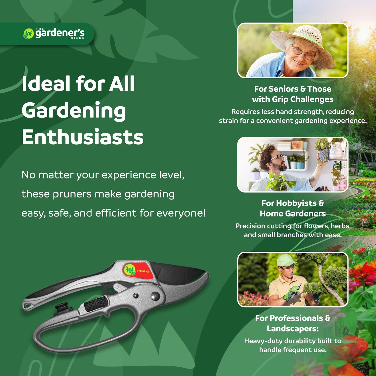 Secateurs, Ratchet Anvil Style Shears, Made For Weak Hands But Strong Enough For Any Pruning Application - Garden Pruners, This Tool Makes A Great Gift For Gardeners