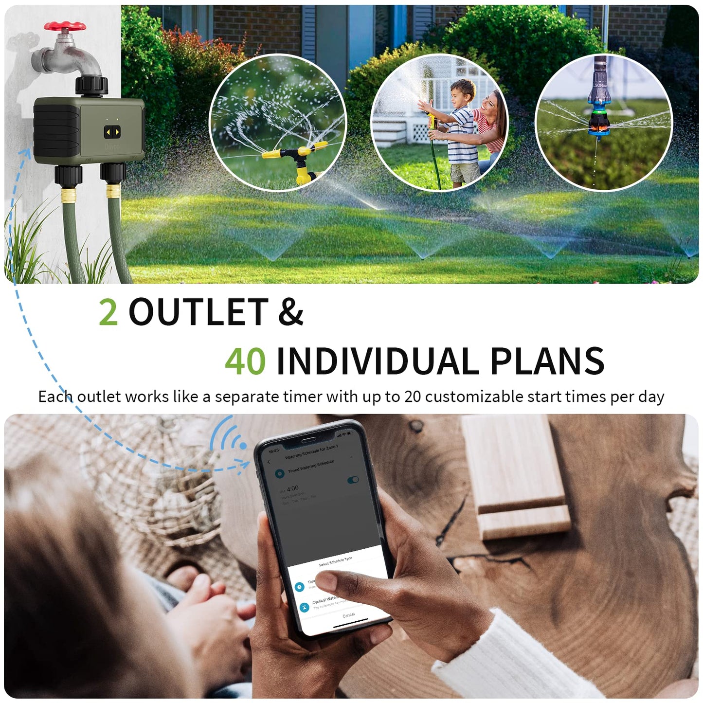 WiFi Water Timer 2 zone for Irrigation, Diivoo Smart Sprinkler Hose Timer Compatible with Alexa and Google Home, Wireless Remote Control Irrigation System with Wi-Fi Hub, for Outdoor Garden Watering