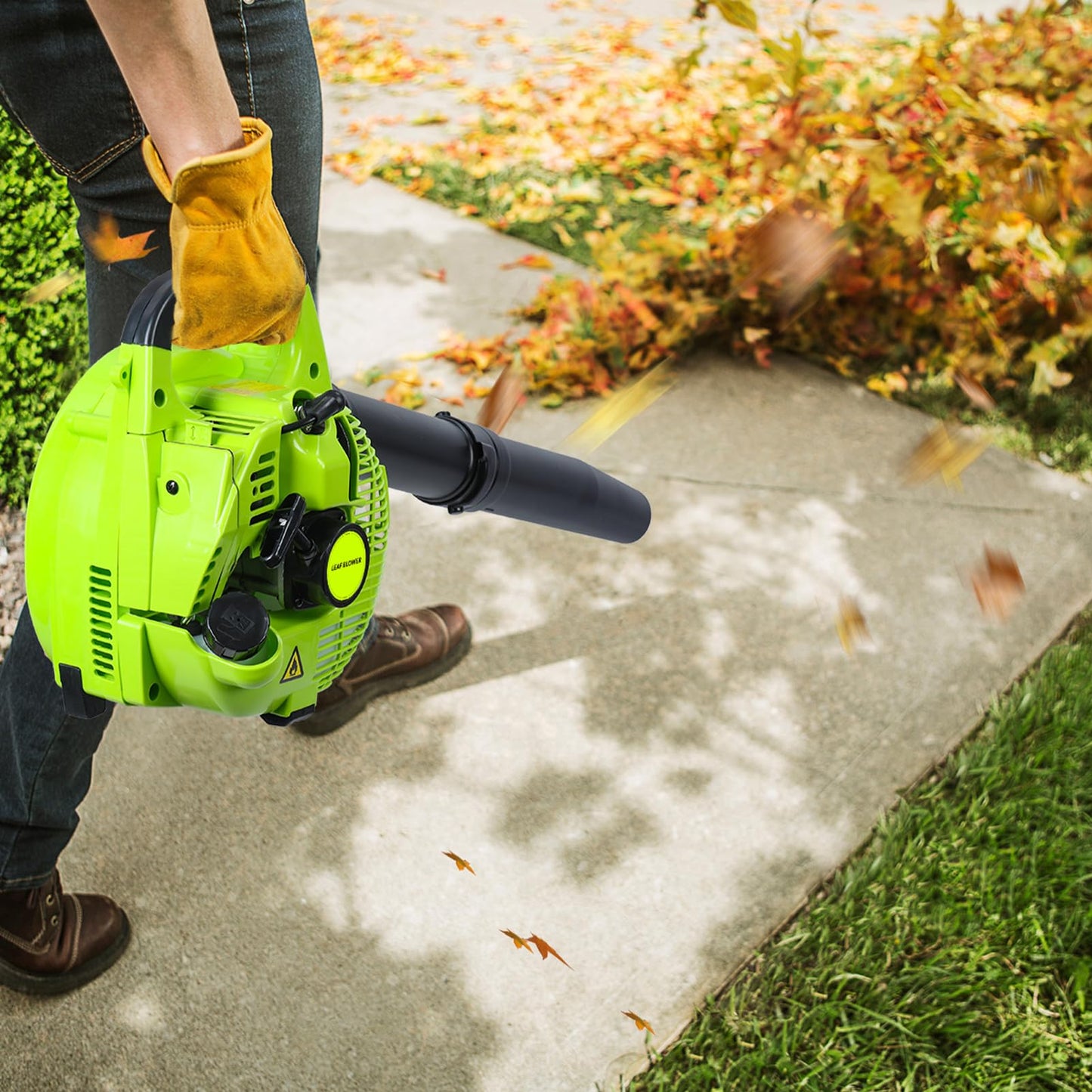 Cordless Petrol Leaf Blower, 26cc Snow Grass Lawn Blowers, Vacuum Powerful 2 Stroke Air Cooled Engine, Portable Handheld, For Blowing Leaves, Wood Chips, Dust, Garden Debris, Grass Cuttings (Green-A)