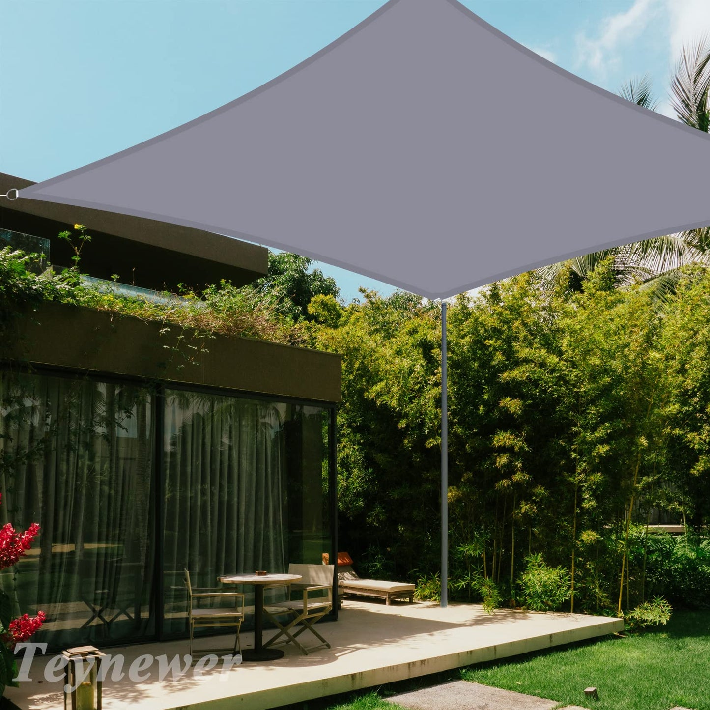 Teynewer Sun Shade Sail Square 3x3m Waterproof Shade Sail for Outdoor Garden Patio Party 98% UV Block Sunscreen Awning Canopy Sunsail with Free Rope, Light Grey