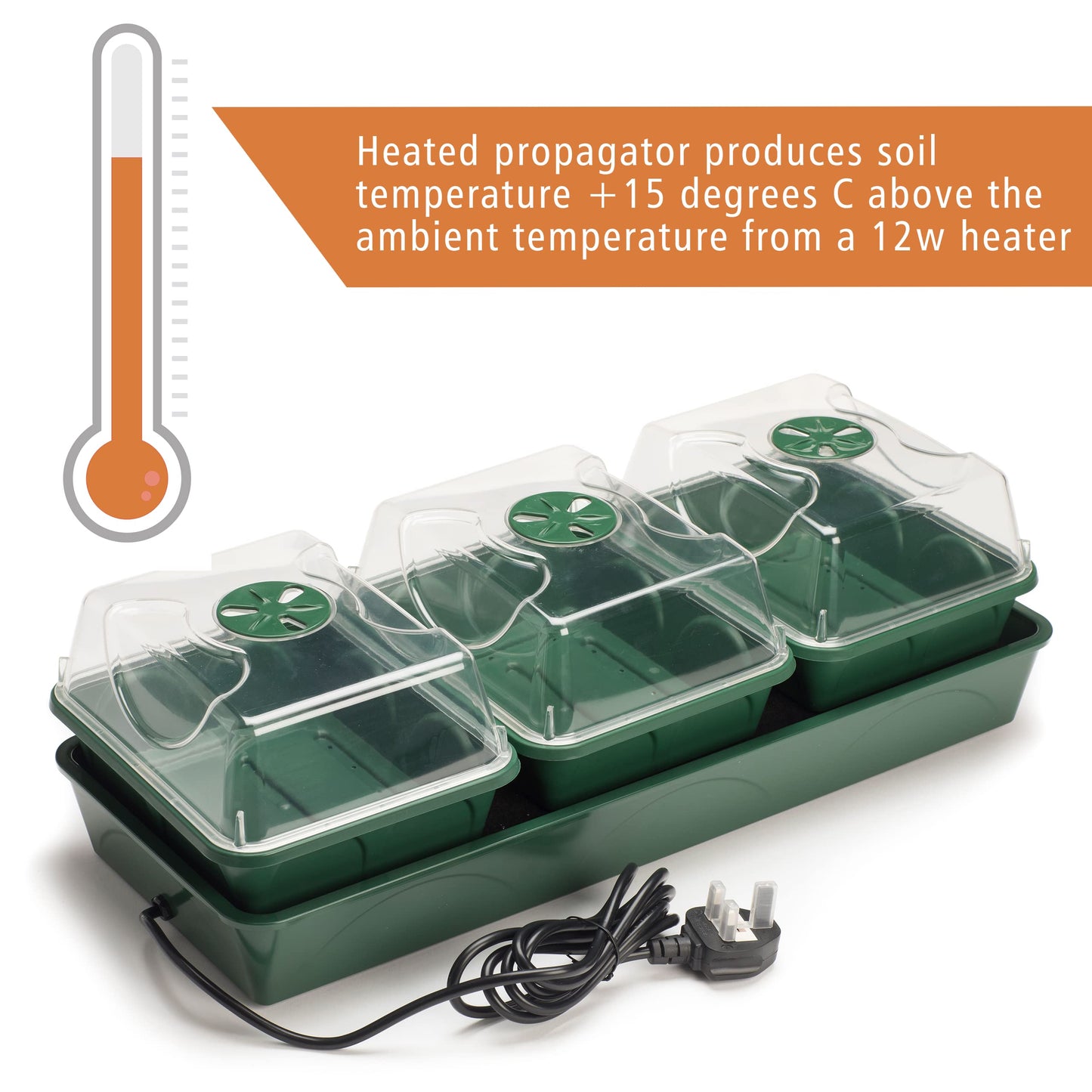 EarlyGrow Heated Electric Shatter Resistant 3-Bay Windowsill Propagator with Capillary Mat and Tray (Self-Watering)