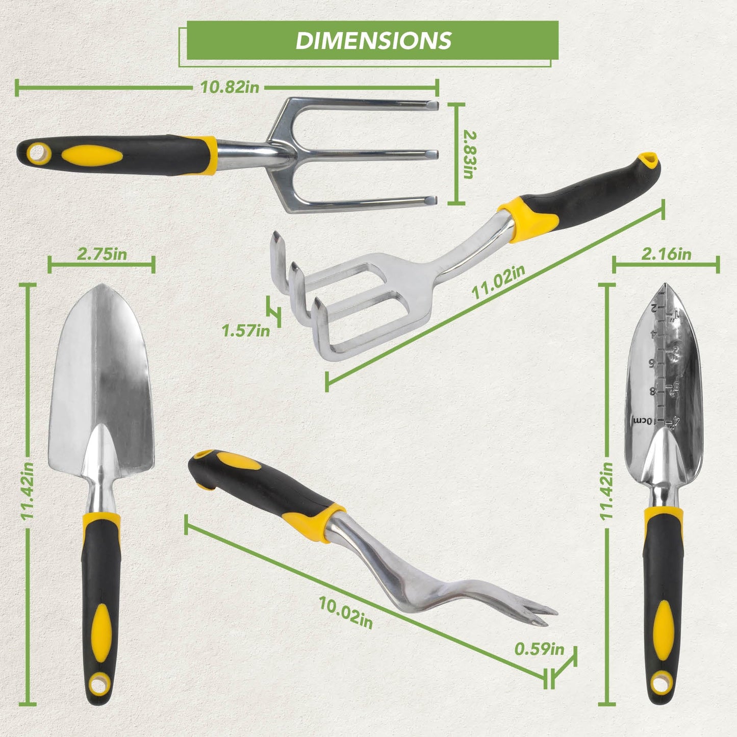 BLOSTM Gardening Tools Set 5 PCS - Heavy Duty Garden Tools for Gardening with Ergonomic Handles, Anti-Rust Trowel and Fork Set, Weeding Fork, Transplanter Trowel Set, Hand Rake