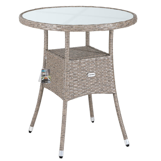 CASARIA® Round Coffee Table | Garden Table With Frosted Safety Glass Plate | Poly Rattan Outdoor Side Table | Weatherproof Patio Furniture | Balcony Bistro Cafe | 60cm | Beige