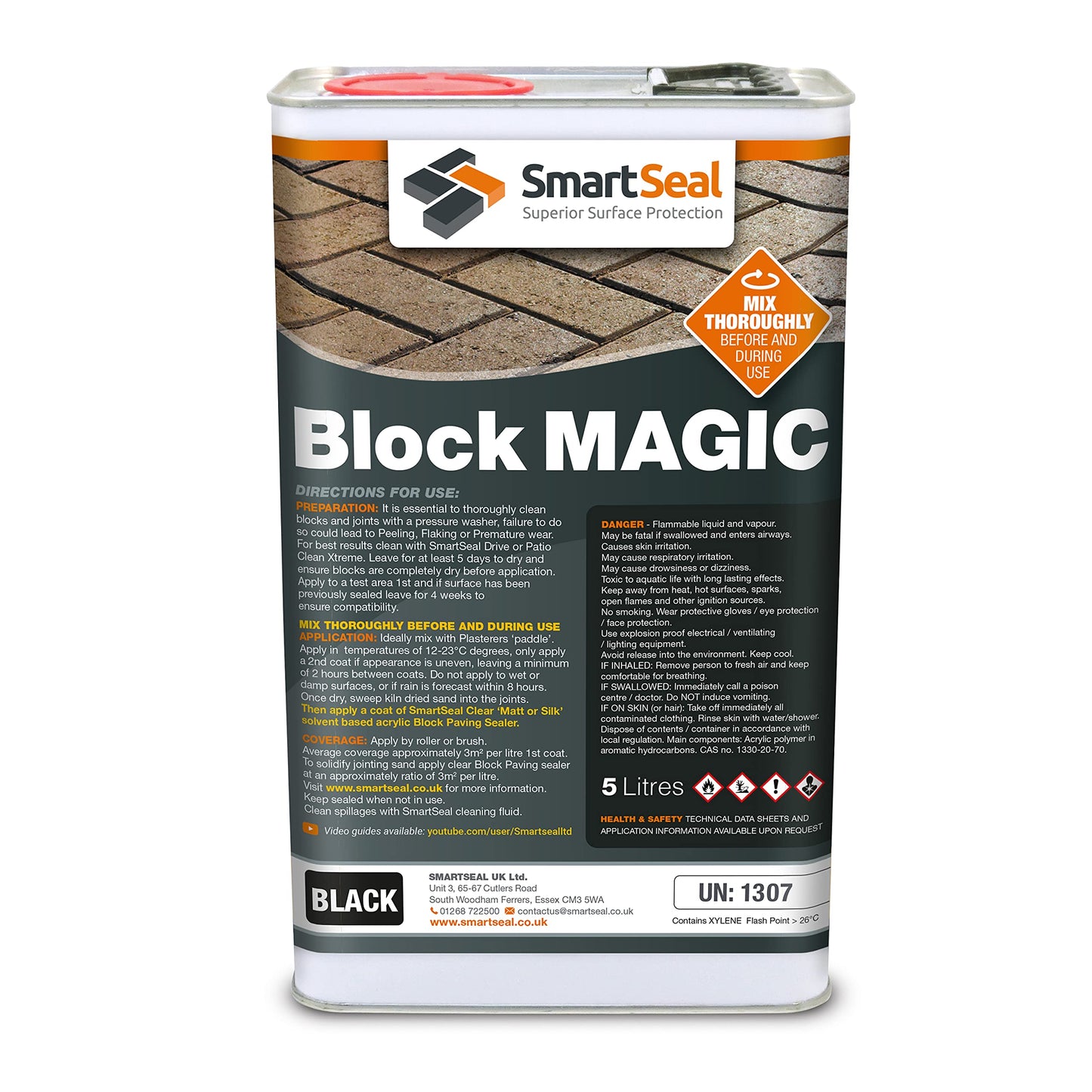 Smartseal ‘Block Magic' – A Re-colouring Block Paving Sealer. Superior to a Concrete Paint - Transform Old Block Paved Drives or Patios - Easy to Apply 5 Litre (Black)