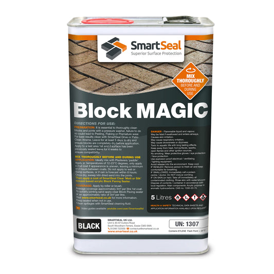Smartseal ‘Block Magic' – A Re-colouring Block Paving Sealer. Superior to a Concrete Paint - Transform Old Block Paved Drives or Patios - Easy to Apply 5 Litre (Black)