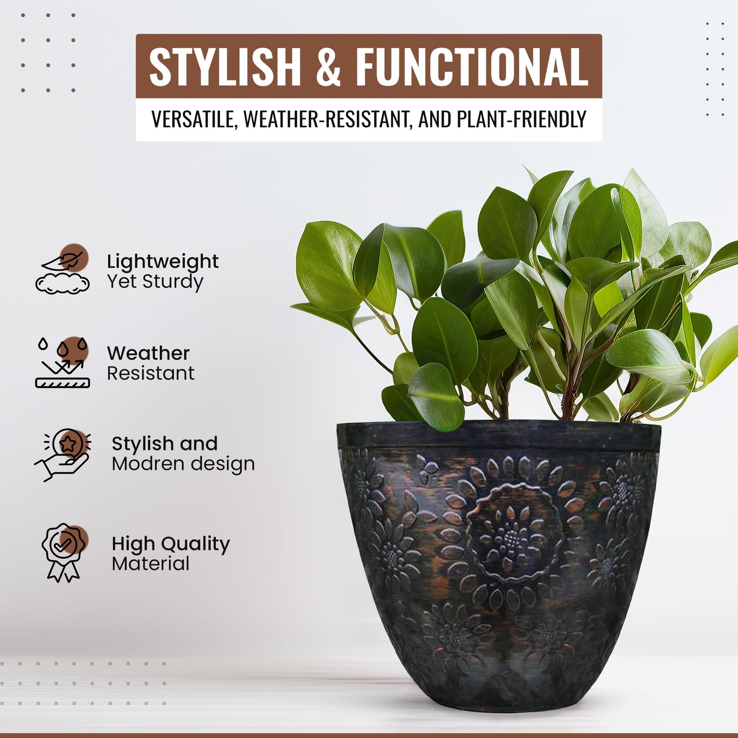 SG Traders Pack Of 2 X-Large Plastic Round Chengdu Plant Pots Indoor Outdoor Top Diameter Flower Pots with Drainage Holes, Beautiful Planters for Your Garden Needs (30, 36, 40cm)