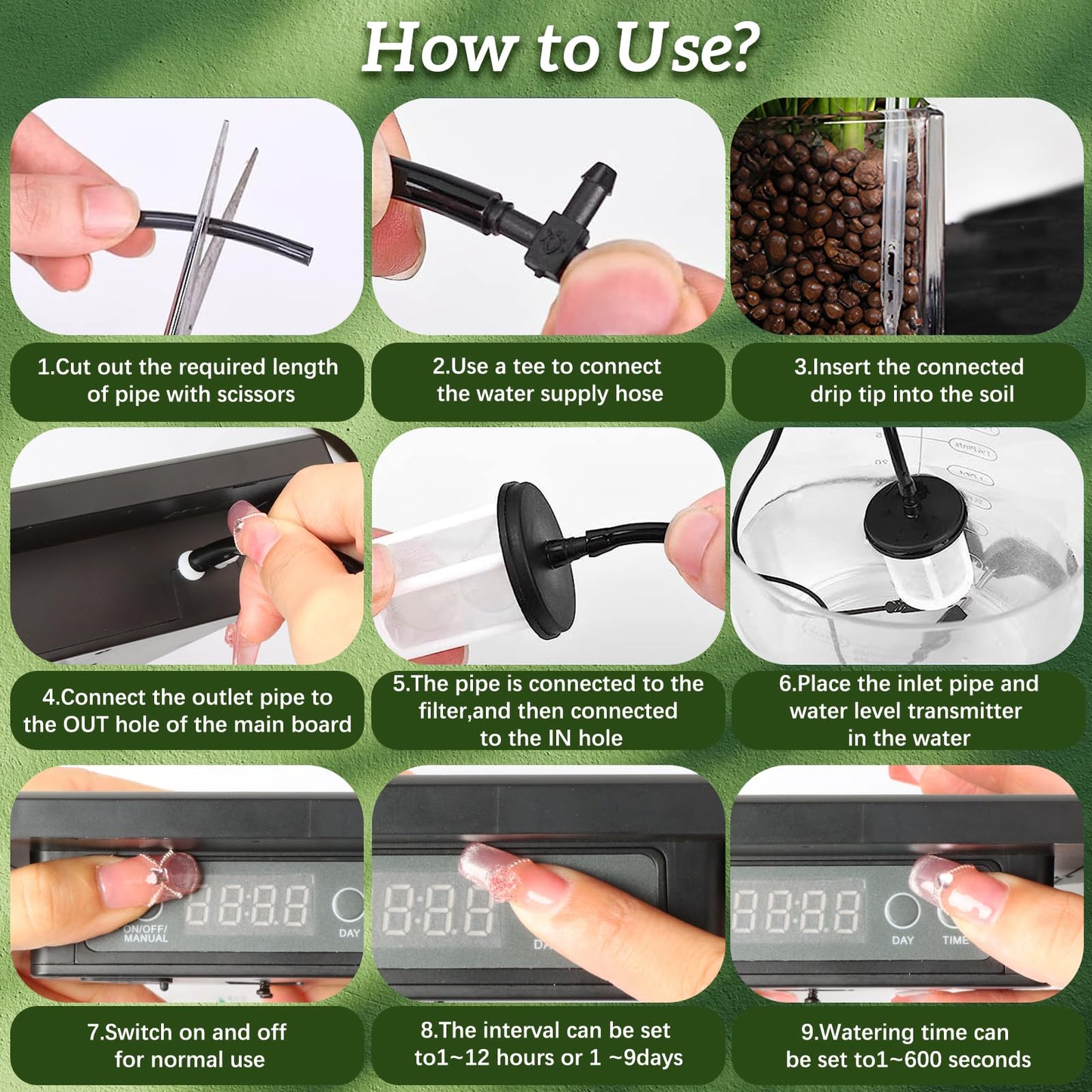 Solar Drip Irrigation System Kit with 9 Days Timer, 15M Solar Powered Automatic Watering System, Self Watering System Plants Garden Irrigation Watering Systems for Outdoor Plants Greenhouse Balcony