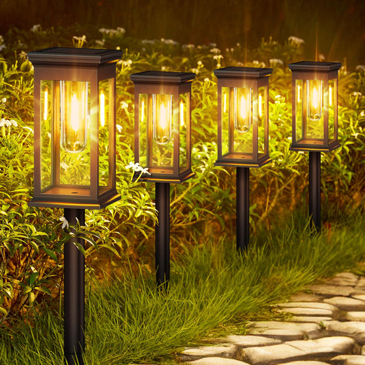 KOOPER Solar Lights Outdoor Garden, 4 Pack Upgraded Garden Lights Solar Powered Waterproof, Auto On/Off Solar Lights Garden Ornaments Outdoor for Yard Pathway Patio Decorative Lawn