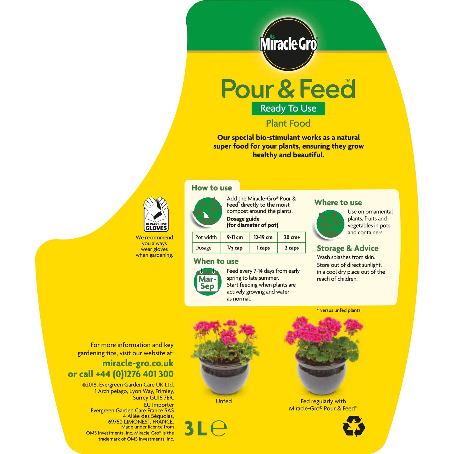 Miracle-Gro Pour & Feed Ready to Use Liquid Plant Food, 3 Litre