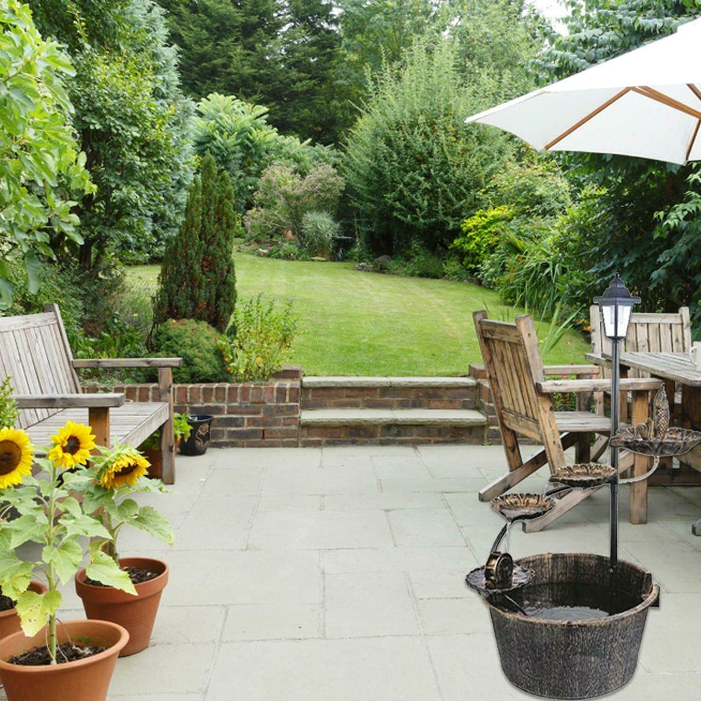 NIGMA® Garden Water Feature Fountain And Pump | Solar Lamp Post Light | Garden Ornament Fountain | 4 Lotus Leaves | Flowing Water Fountain