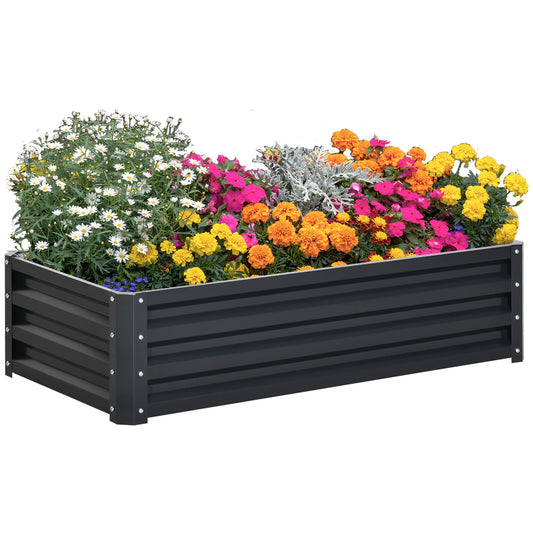 Outsunny 216L Raised Bed for Garden, Galvanised Outdoor Planter Flower Pot for Herbs and Vegetables, Use for Patio, Garden, Balcony, 120 x 60 x 30.5cm, Grey