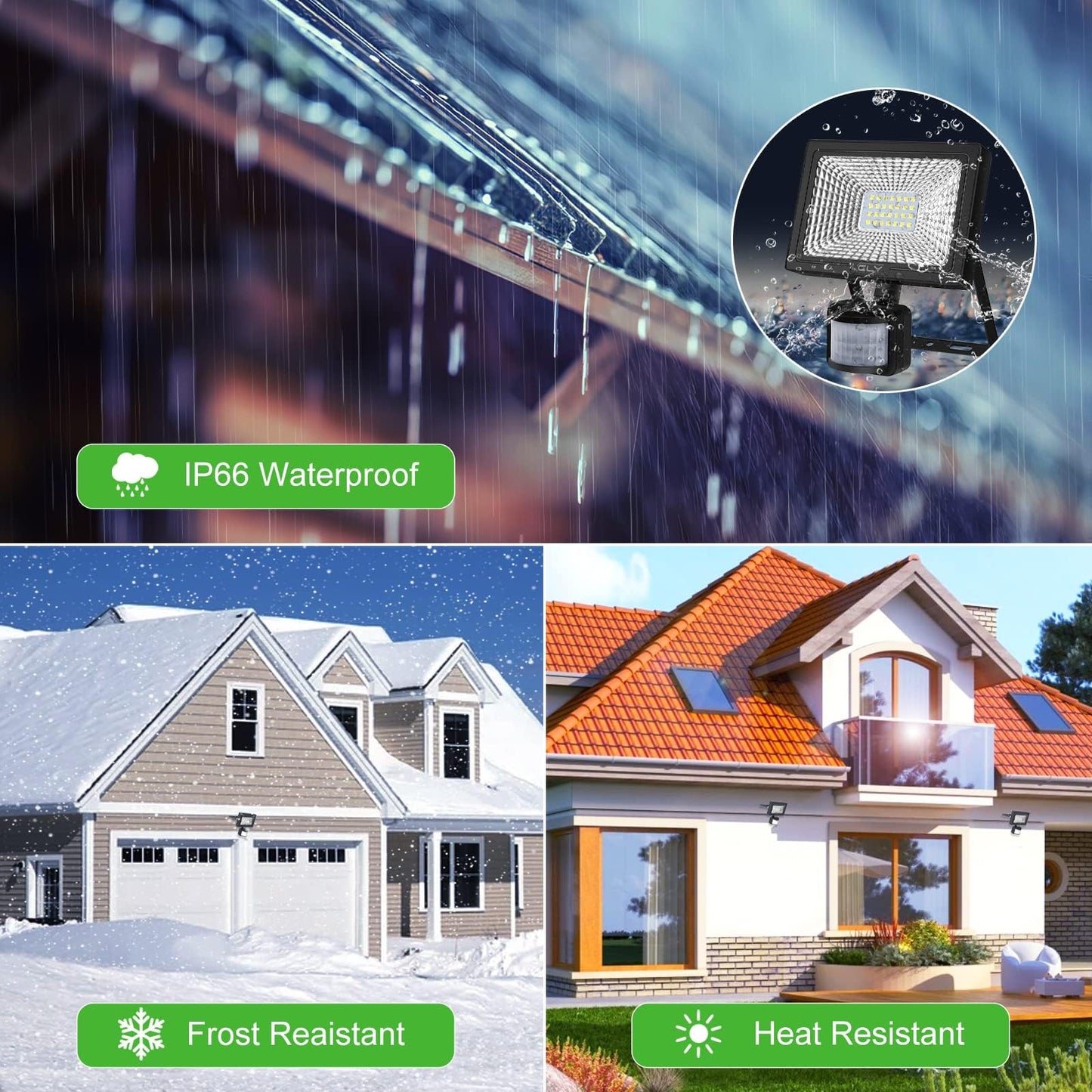 CLY 25W Security Lights Outdoor Motion Sensor, 2100 Lumen IP66 Waterproof LED Floodlight with Smart PIR Sensor, 6500K PIR Sensor Security Light, Outside Light with Sensor for Backyard, Garden, Doorway