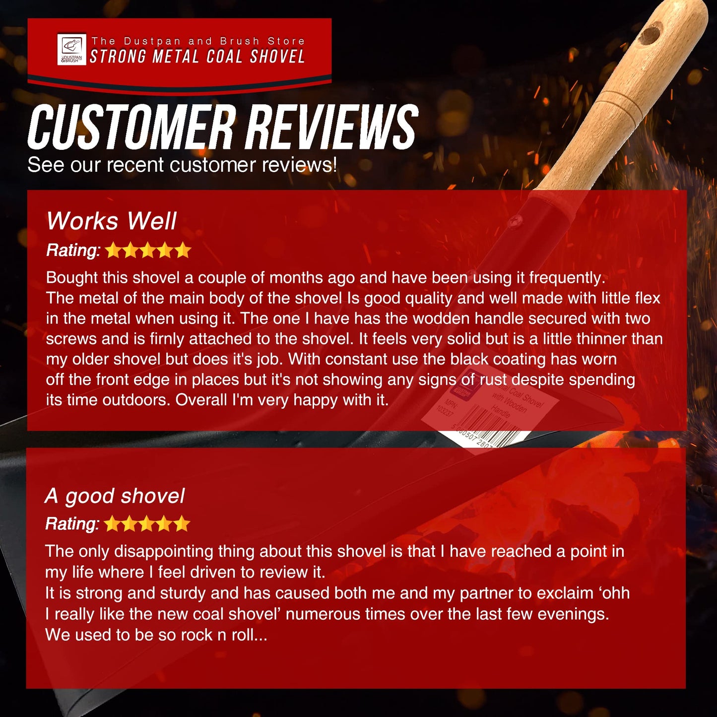 Strong Metal Coal Shovel with Wooden Handle | 9-Inch-Wide Metal Shovel Fireside Dust Ash Pan | Large Coal Scoop to Easily Collect Coal, Ashes, Dust, and Garden Wastes