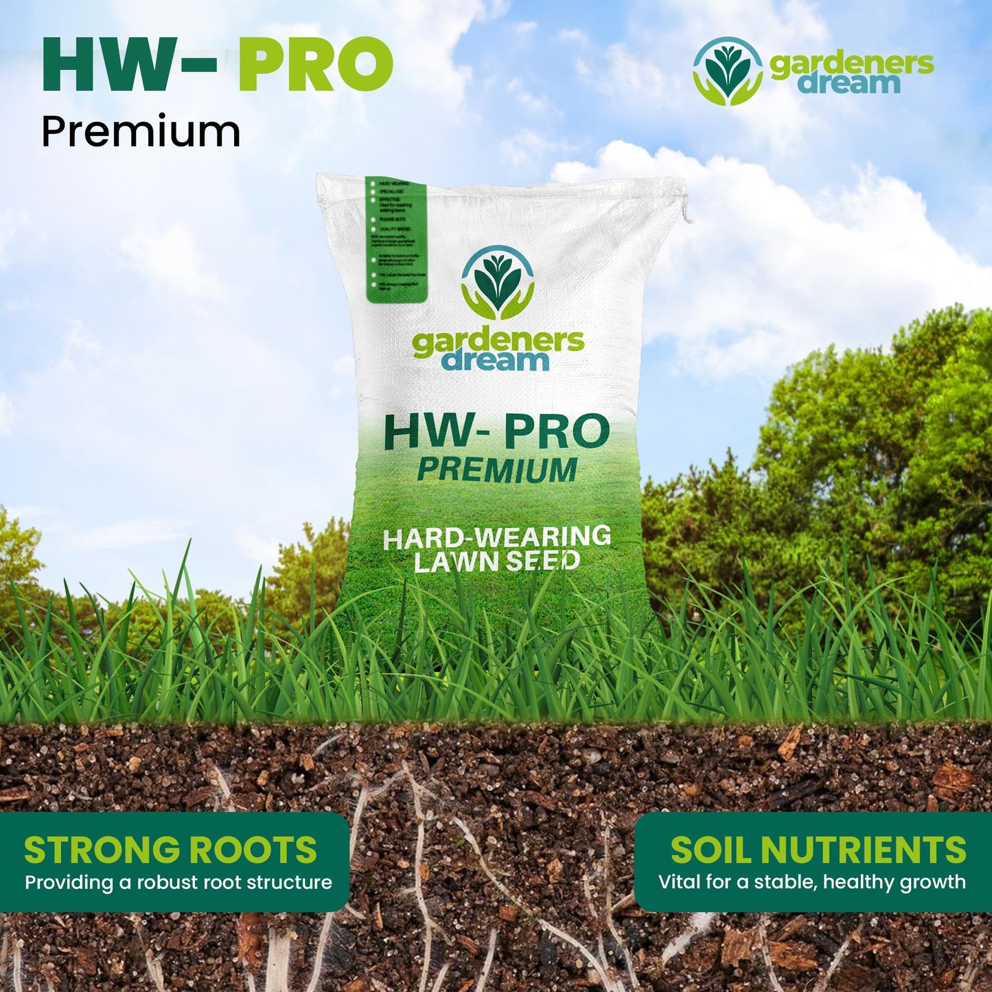 GardenersDream 5KG Premium Hard Wearing Grass Seed - Fast Growing Grass Seeds for New Lawns & Patch Repair - Covers up to 300M2 for Overseeding