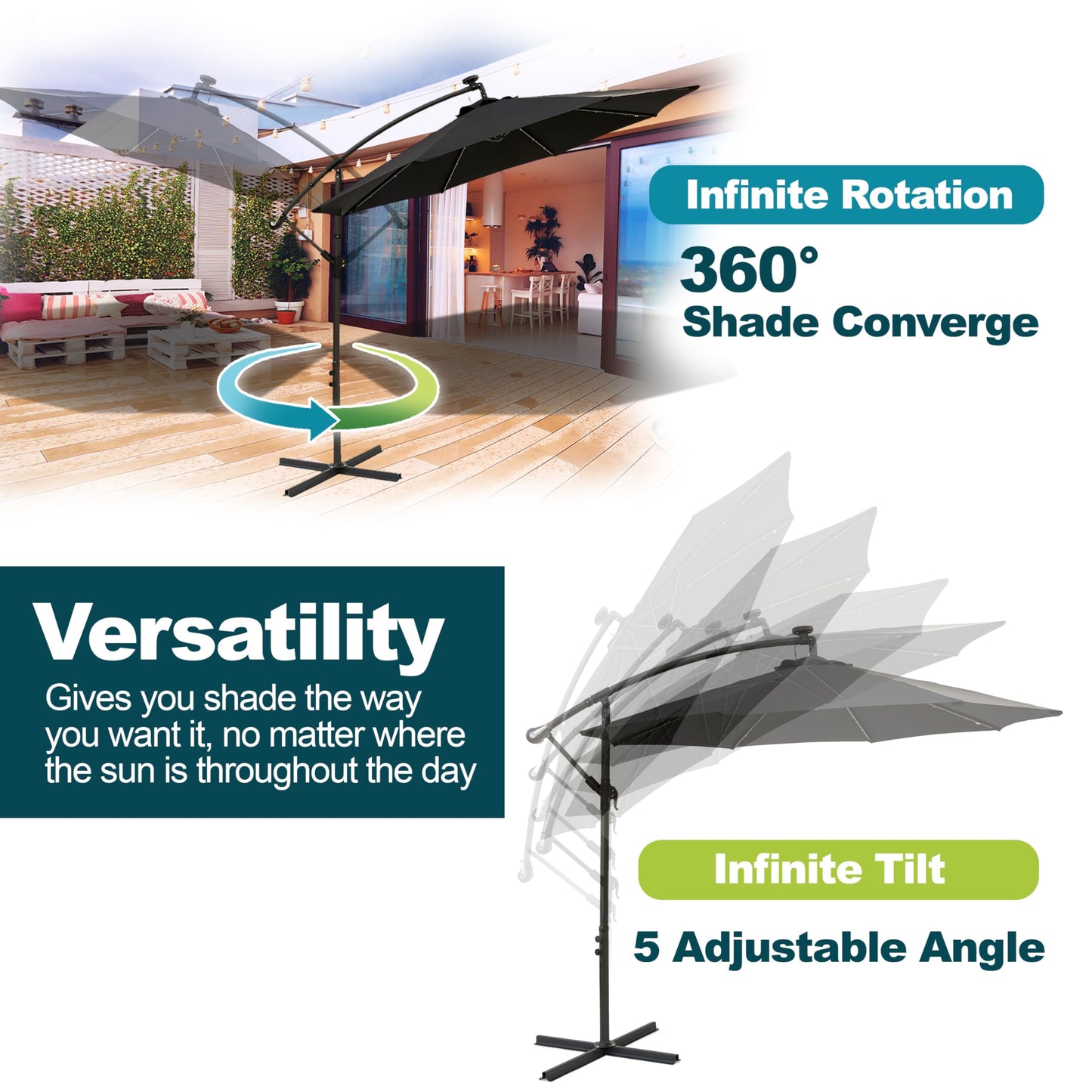 Divine Style 3M Cantilever Parasol with Base Weights Included and Free Waterproof Cover. The Perfect Garden Umbrella Parasol with Superb Stability, Versatility and Sun Shades for Garden