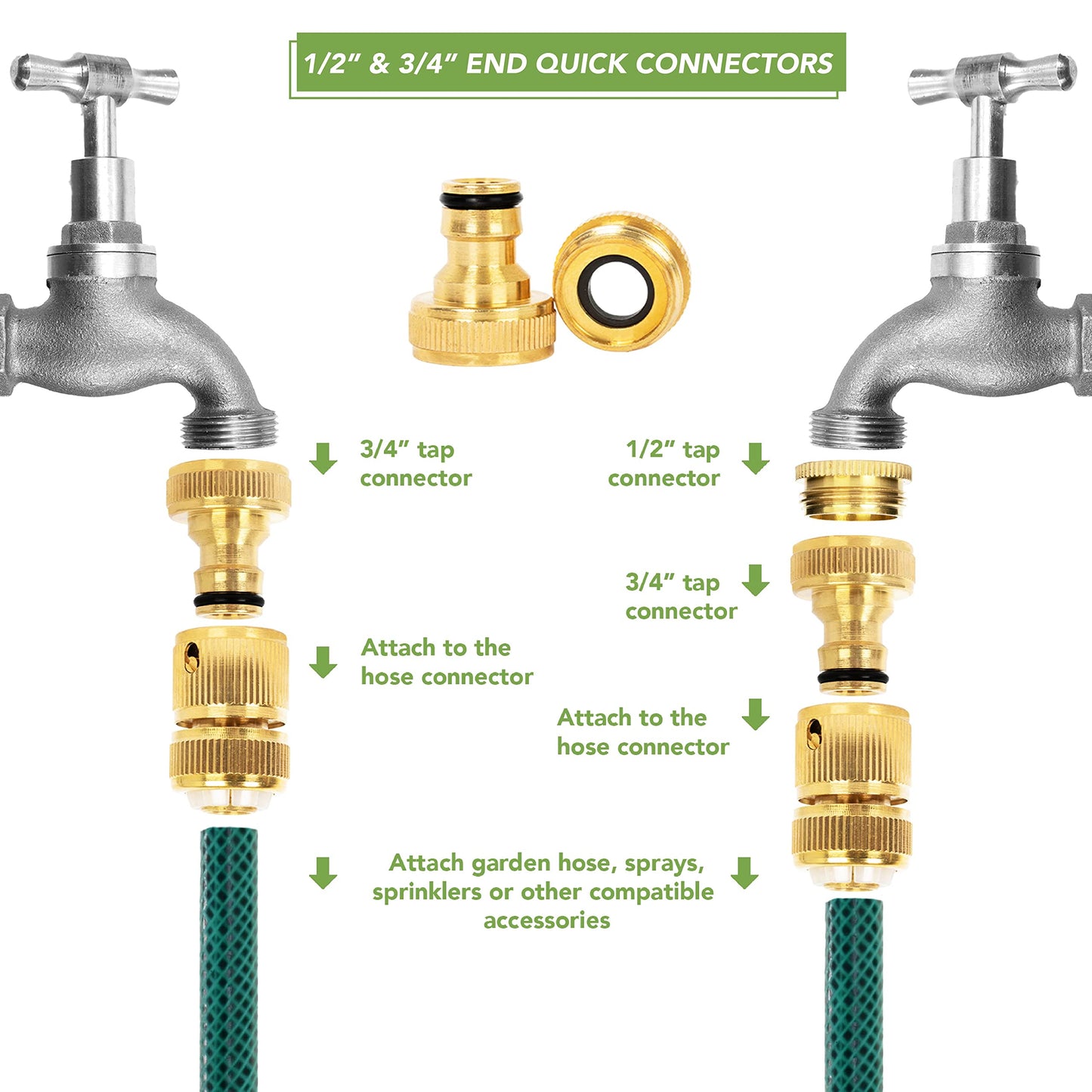 BLOSTM Brass Garden Hose Connector 6 Pack - Rustproof Hose Fittings & Connectors Set with 2x Double Male Connector, 2x Hose ½” End Quick Connect, 2x ½” Hose Tap Connectors - Fits Most Hose Pipes