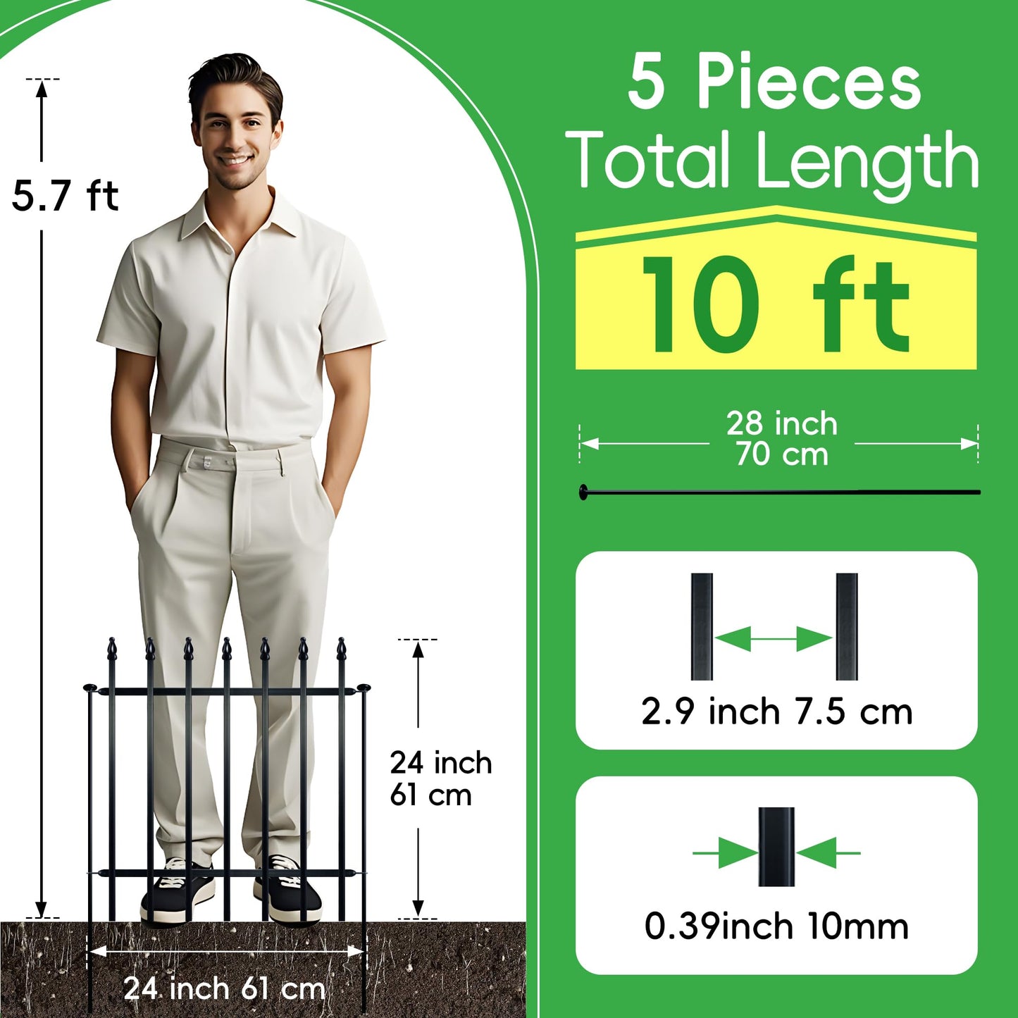 ARIFARO Decorative Metal Garden Fence 61cm high x 61cm Wide 5 Pack, Animal Barrier for Dog Pet, Border Garden Fencing for Outdoor Patio Lawn Yard Flower Bed