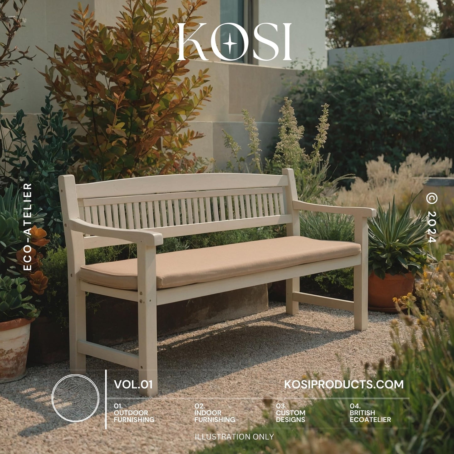 Kosiproducts 2 Seater Bench Seating Pad Cushion to fit Icenic Eden Garden Rattan Furniture 128cm x 50cm (Beige) - Bench Not Included