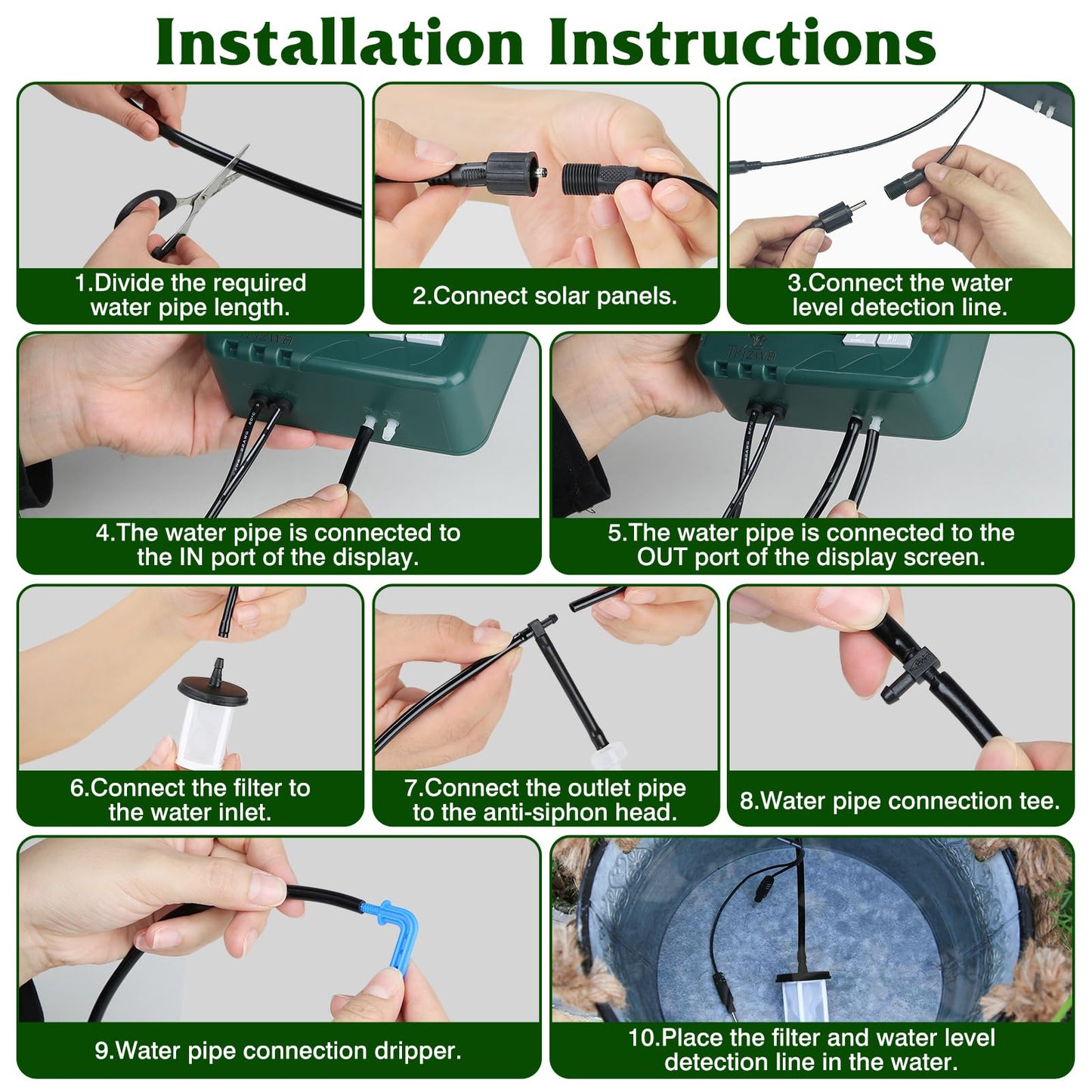 TRJZWA Solar Irrigation System Kit with Early Warning Function,DIY Solar Automatic Drip Irrigation Kits,Automatic Watering System with 15m Watering Hose and 15 Drippers for Balcony/Garden/Courtyard