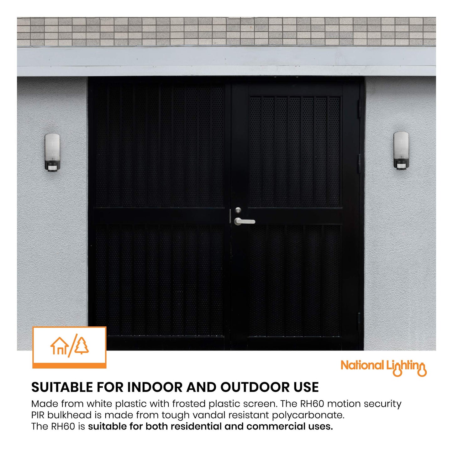 Motion Outdoor Lights Mains Powered - PIR Lights Outdoor - Bulkhead Wall Lights with Motion Sensor - IP44 Rated Security Lights - Black Finish - E27 LED Compatible