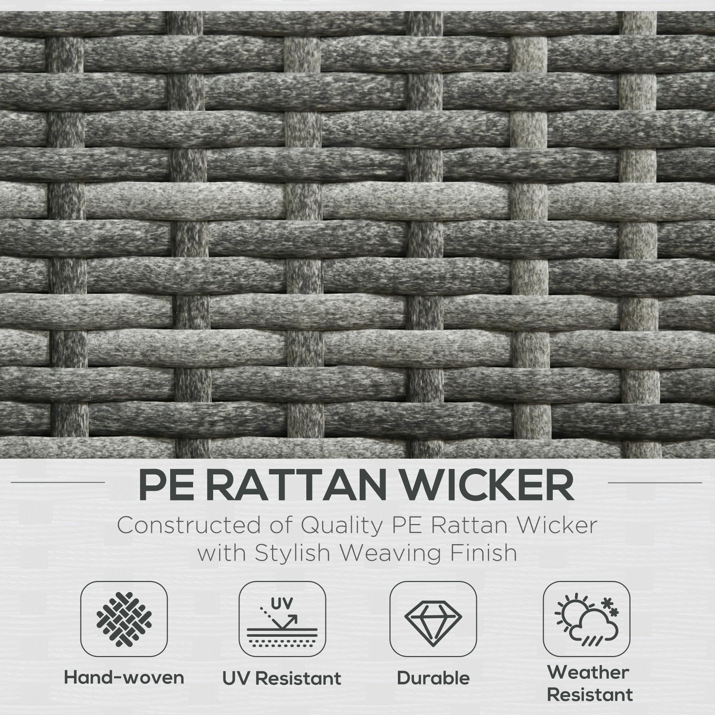 Outsunny 3 Pieces PE Rattan Garden Furniture Set with 10cm Thick Cushions, 4 Seater Outdoor Patio Corner Sofa Set with Glass Top Coffee Table, Grey