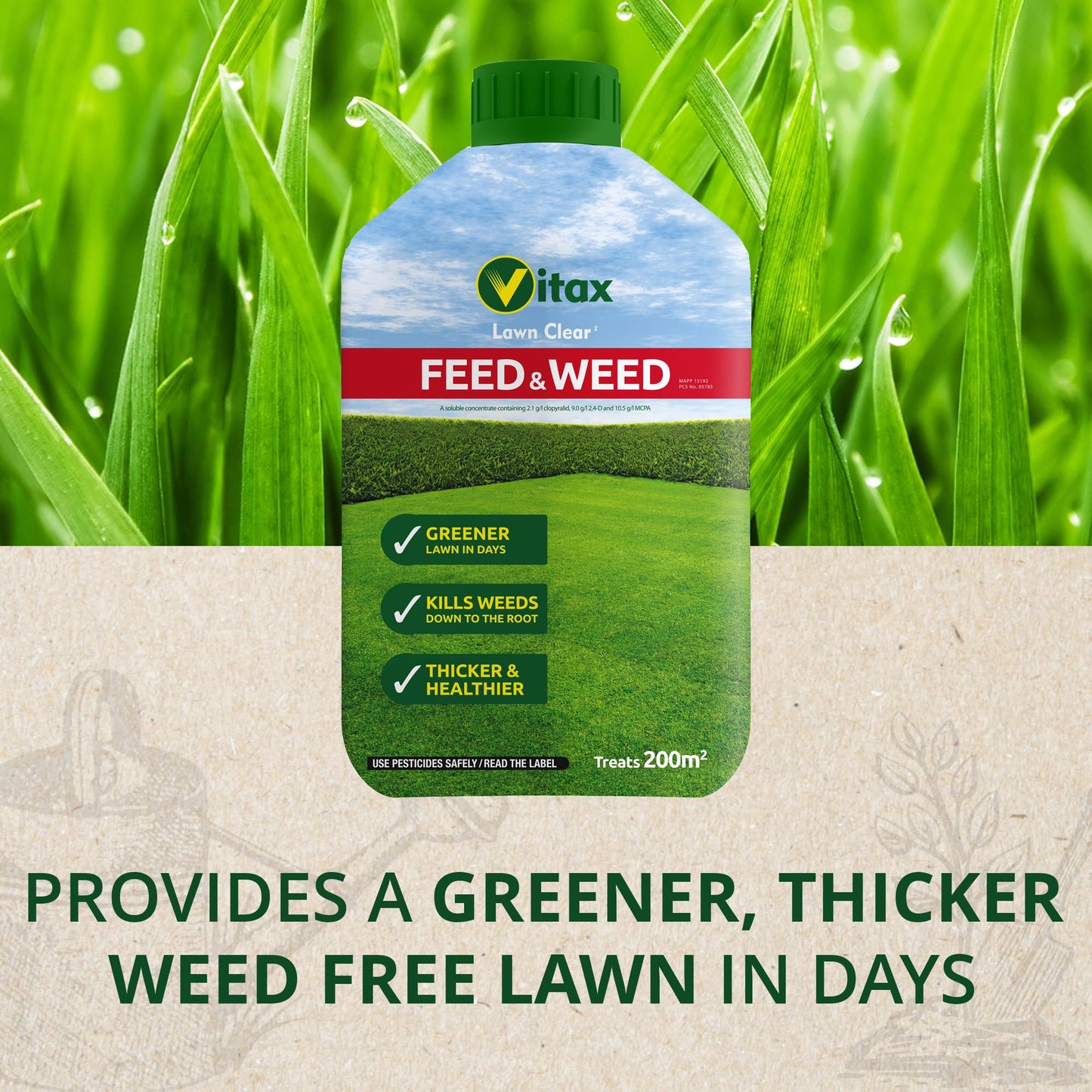 Vitax Feed & Weed, Dual Purpose Lawn Feed And Weed Killer, Concentrated, Easy To Use, Kills Clover, Buttercup, Dandelion And Daisy, Promotes A Green And Healthy Lawn- Treats 200 Sq.M