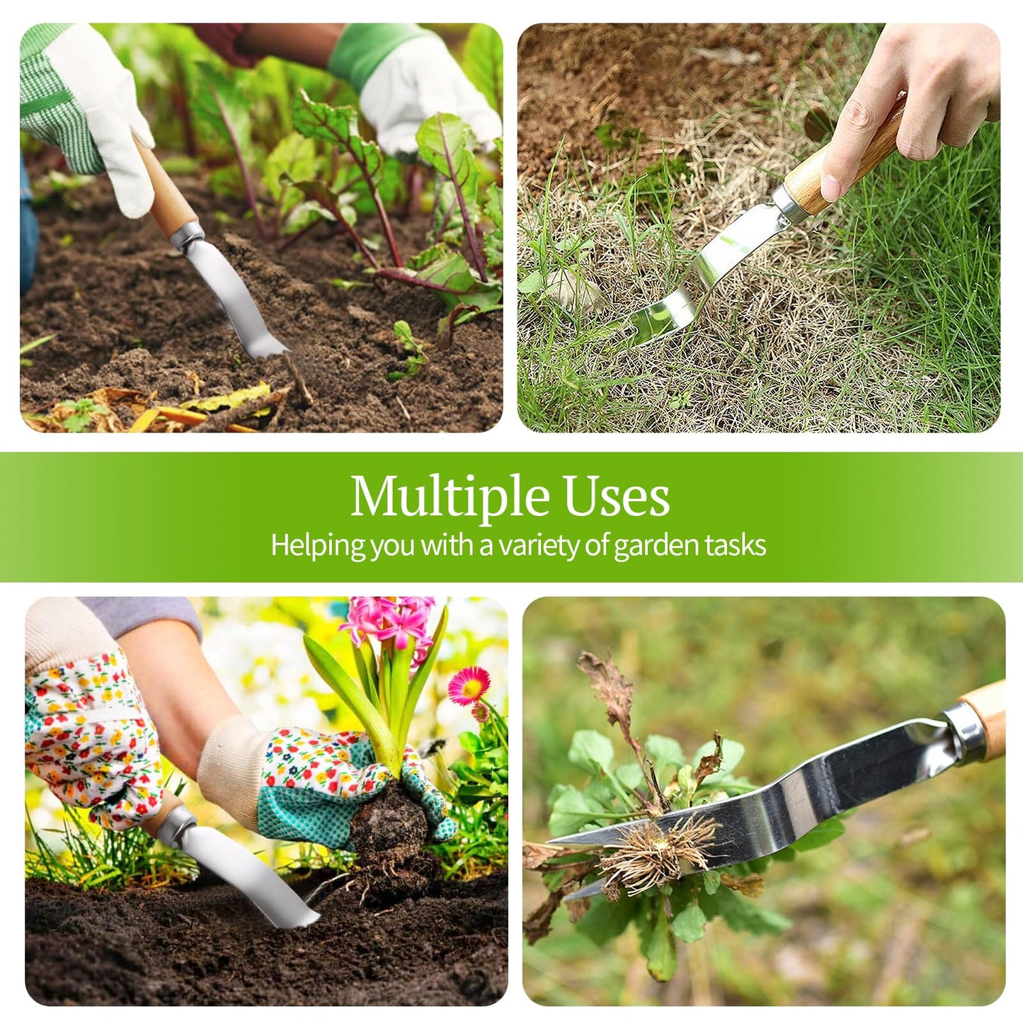 Weed Puller With V-Shape Fork Wood Handle Dandelion Removal Tool Stainless Steel Hand Weed Puller Manual Weed Removing Weeding Tools Weed Fork for Yard Gard Weeding Labour Day Thanksgiving Day