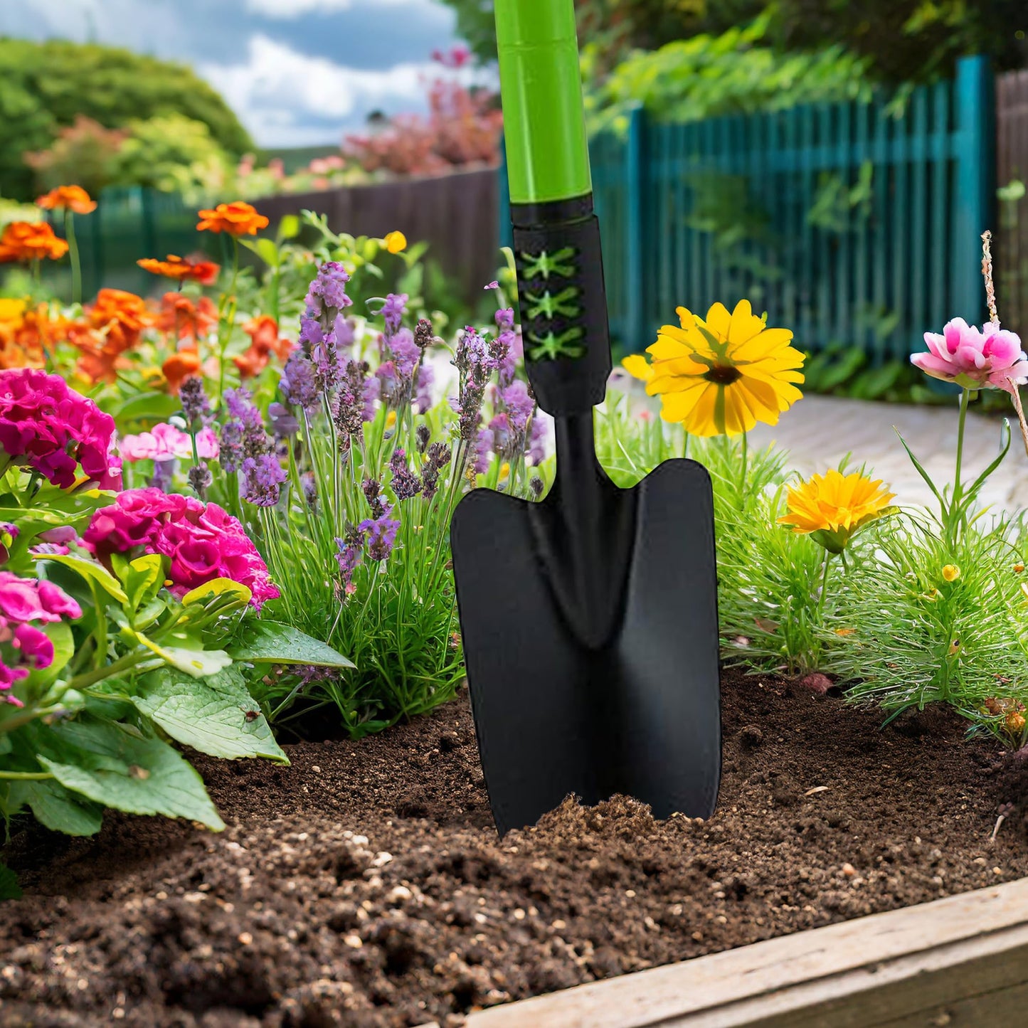 Long Handle Telescopic Hand Trowel - Extending, Gardening, Planting, Weeding, Expand, Grip | Garden Hand Tool | Soft Grip Handle | Durable & Long Lasting