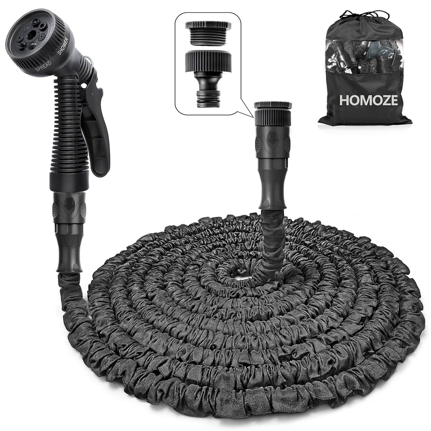 HOMOZE Expandable Garden Hose 50ft Hose Pipe Expandable with 3/4", 1/2" Fittings, Anti-Leakage - Flexible Expanding Hose with 7 Function Spray Nozzle