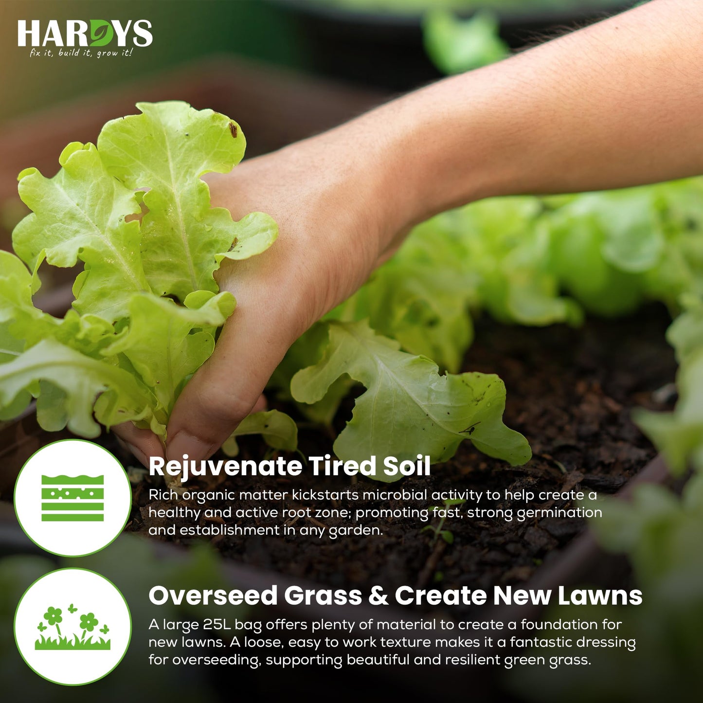 Hardys 25L Top Soil for Garden & Lawn - Loam & Sand Based, Enriched Top Soil | Ideal for Grass Seeding, Levelling, Plant Beds, Borders - Graded for Plants Outdoor