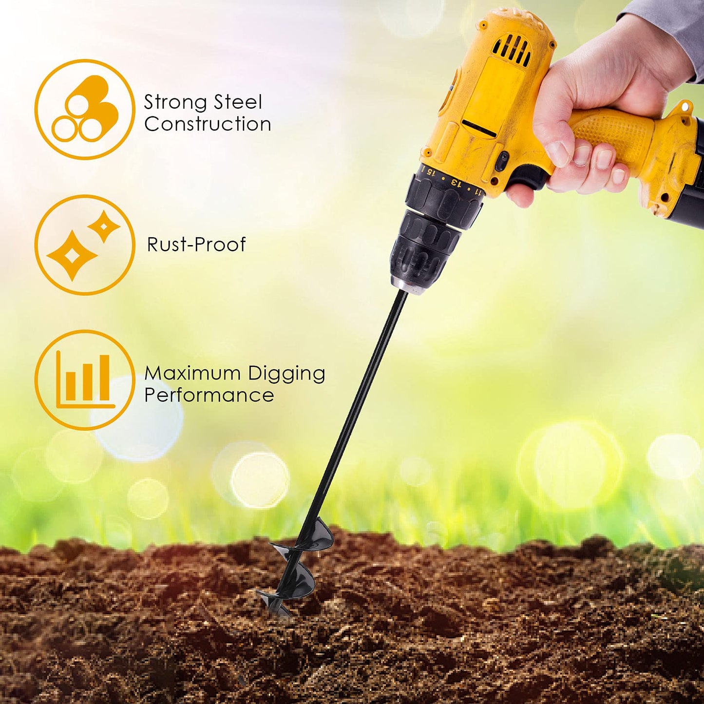 Petyoung Garden Post Hole Digger for Planting Bulbs Seedlings, Φ40mm Length 450mm Heavy Duty Auger Spiral Drill Bit for Planting Garden