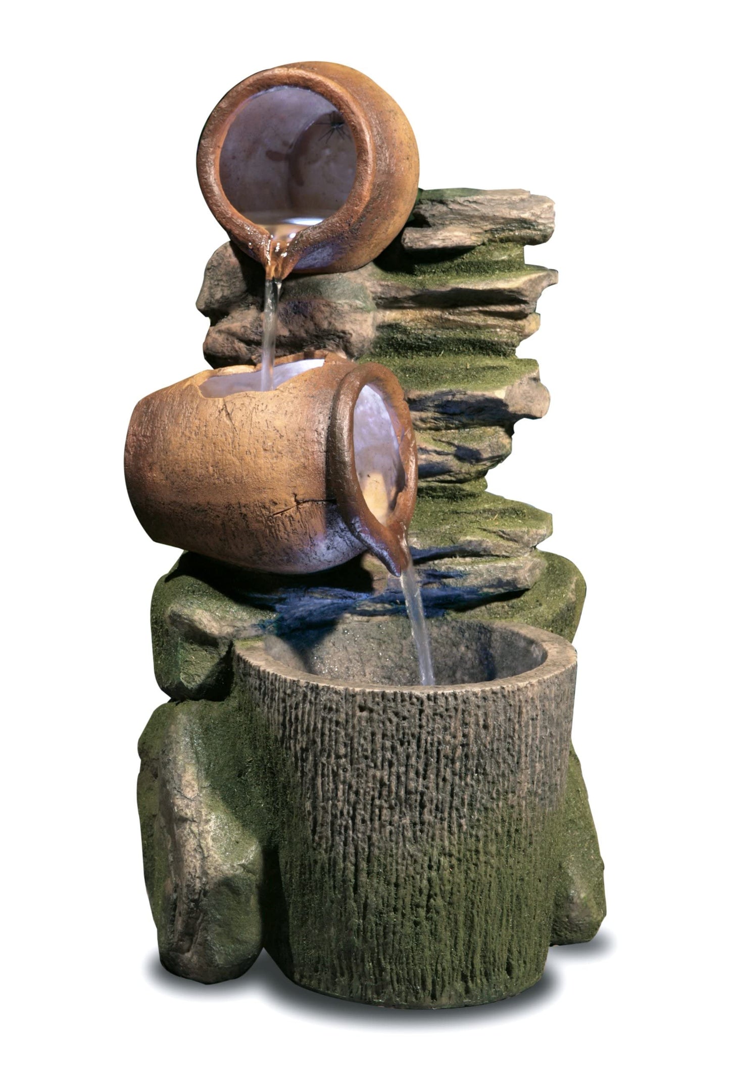 Primrose 68cm Cottage Honey Pots & Barrel Self Contained Rustic Outdoor Water Feature with LED Lights