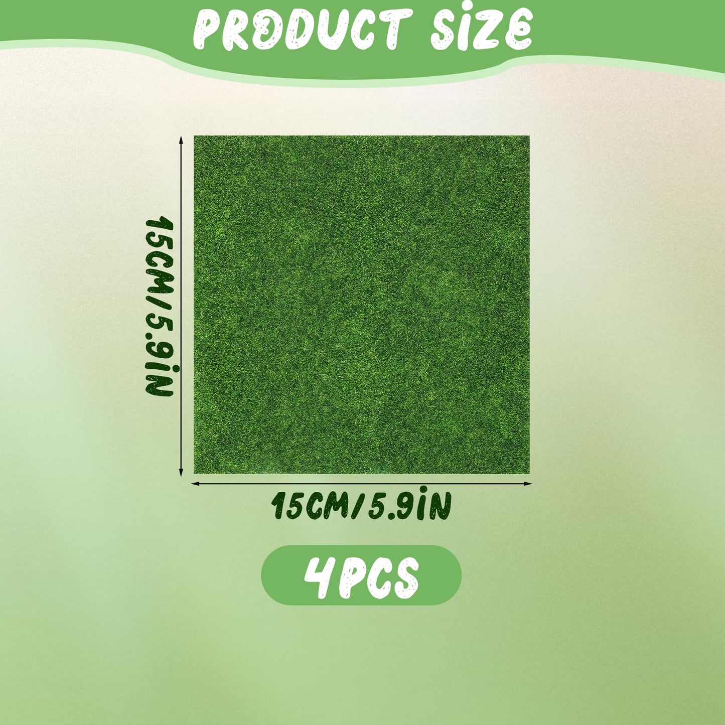 Aeaocvo 4 PCS Fake Grass Mat 15 x 15 cm Miniature Grass Micro Artificial Grass Turf for Craft, Imitation Grass for Modelling, Dolls House, Toy Farm, Fake Garden Grass Lawn Ornament
