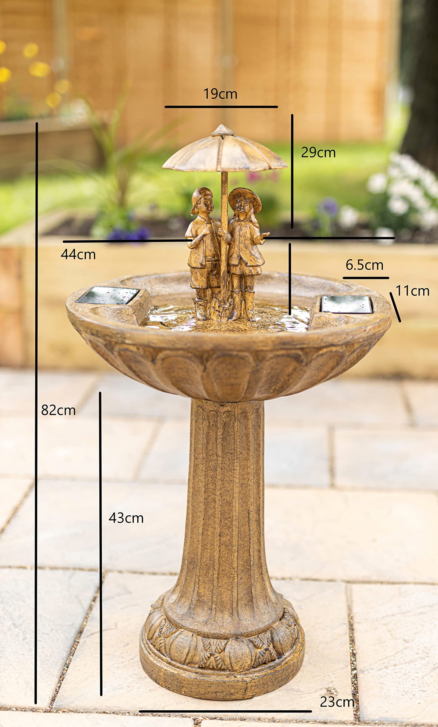 Garden Mile Solar Powered Boy & Girl Umbrella Water Fountain Rustic Traditional Water Feature Garden Solar Water Ornamental Fountain Bird Bath Garden Patio Energy Efficient Resin Solar Water Feature