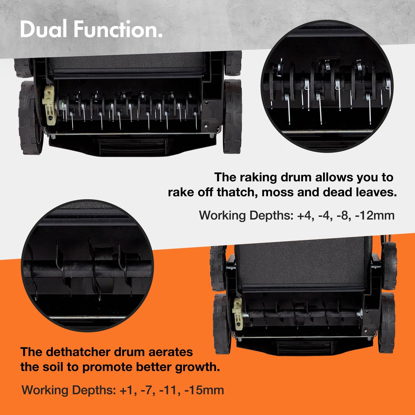 VonHaus Lawn Scarifier, Grass Rake, Aerator 1800W – Electric, 10m Cable, 55L Collection Box, 5 Depth Settings, 38cm Working Width, 2 Interchangeable Rollers, Folding Design – 2 Year Warranty