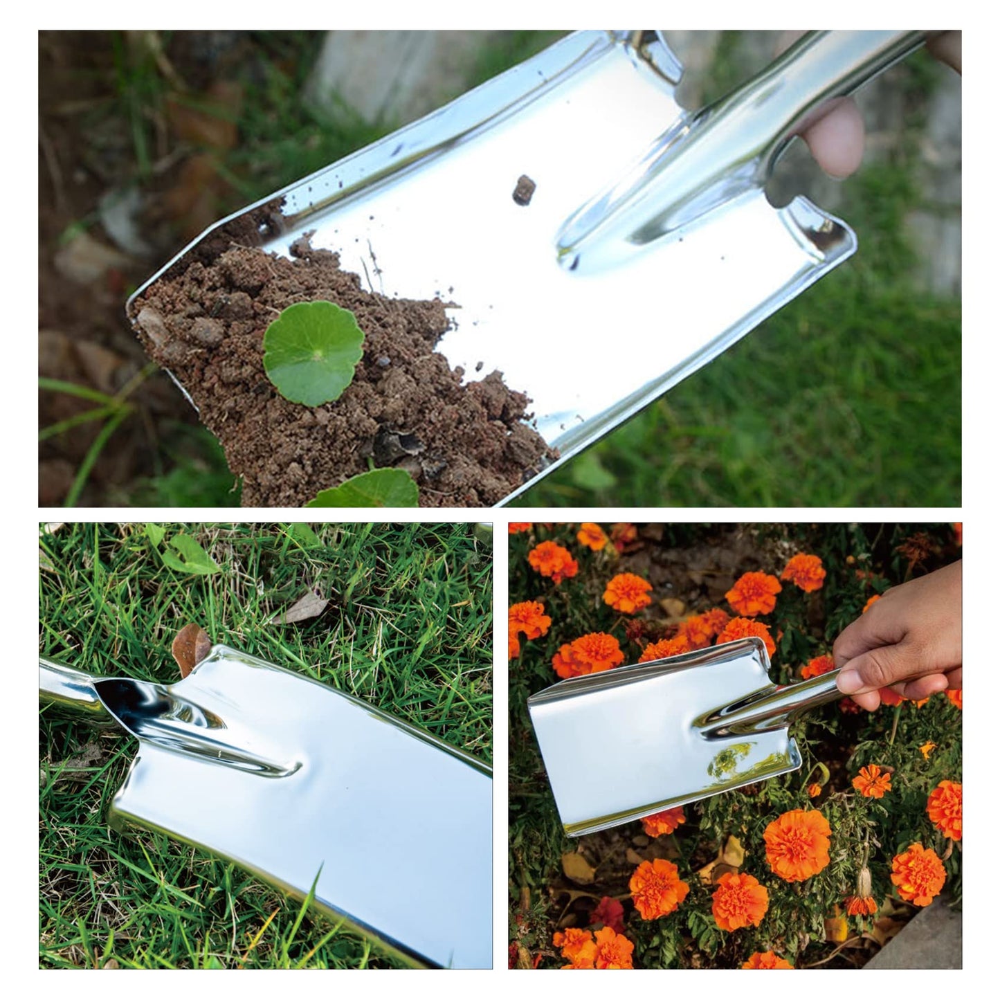 Garden Shovel Trowel Hand Shovels, Stainless Steel Gardening Tools for Transplanting Weeding Moving and Smoothing Digging Planting (3)