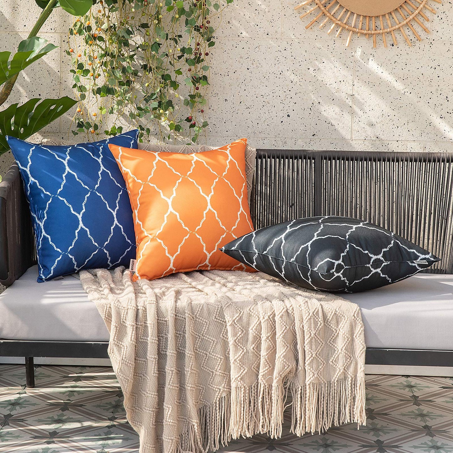 MIULEE Outdoor Cushion Cover Morocco Decorative Waterproof Throw Pillow Cover Square Modern Pillow Case for Garden Sofa Living Room Decoration 18 x 18 Inch 45 x 45 cm Orange Pack of 2