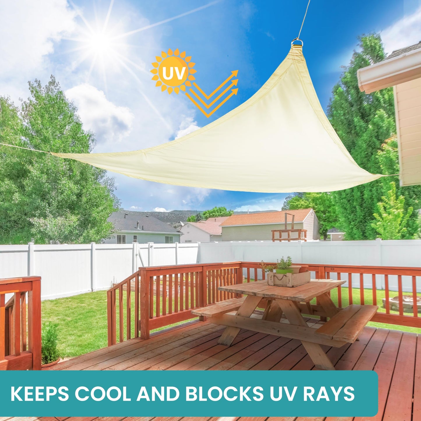 Belle Vous Cream Triangle Sun Shade Sail Set - 2 x 2 x 2m/6.5 x 6.5 x 6.5ft Waterproof Sunshade Awning Canopy with Ropes - Outdoor UV Block Sunscreen Canopy Shelter for Garden Patio or Backyard