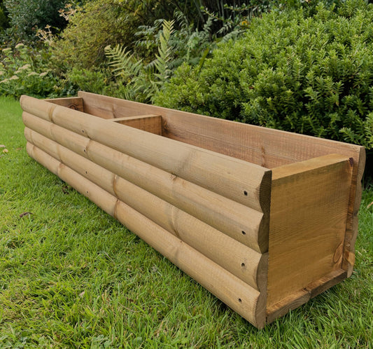 RUDDINGS WOOD 120cm Large Log Style Wooden Trough Planter Heavy Duty Garden Flower Pot box