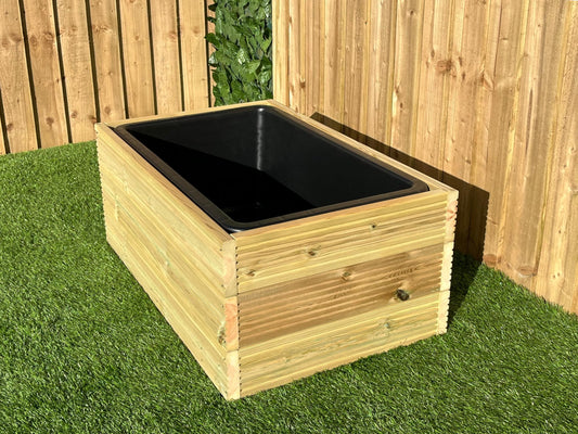Raised Garden Pond Wooden Decking Water Feature 84x55x36cm 90L Solid Tub Liner (Smooth Plain Decking)