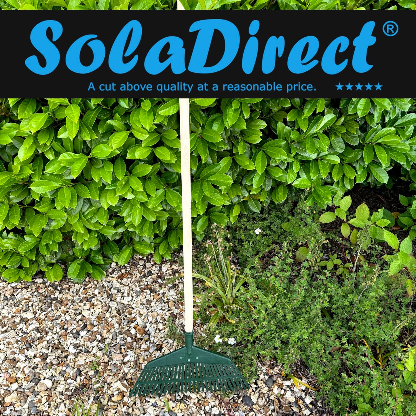 Garden Leaf Rake - 25 Tine Plastic Head & 115 cm Wooden Handle, 39 cm Wide - Lightweight & Durable for Quick Lawn Cleaning, Ideal Universal Gardening Tool for All Seasons