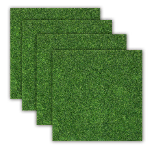 Aeaocvo 4 PCS Fake Grass Mat 15 x 15 cm Miniature Grass Micro Artificial Grass Turf for Craft, Imitation Grass for Modelling, Dolls House, Toy Farm, Fake Garden Grass Lawn Ornament