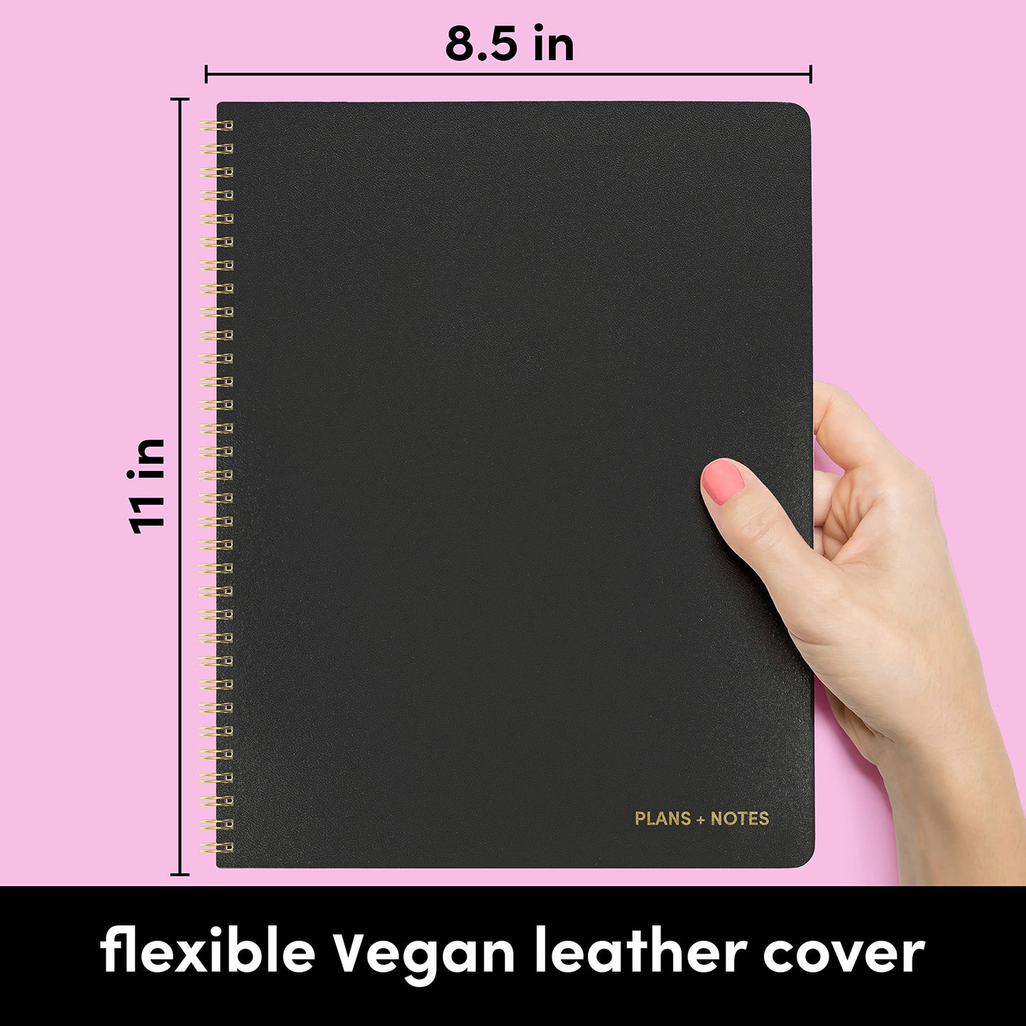 PAPERAGE Undated Daily Planner & To Do List Notepad (Black), 8.5 in x 11 in, Spiral Bound Planner Notebook for Work, School or Home, 104 Lined Pages With Date Tracker for Plans & Notes