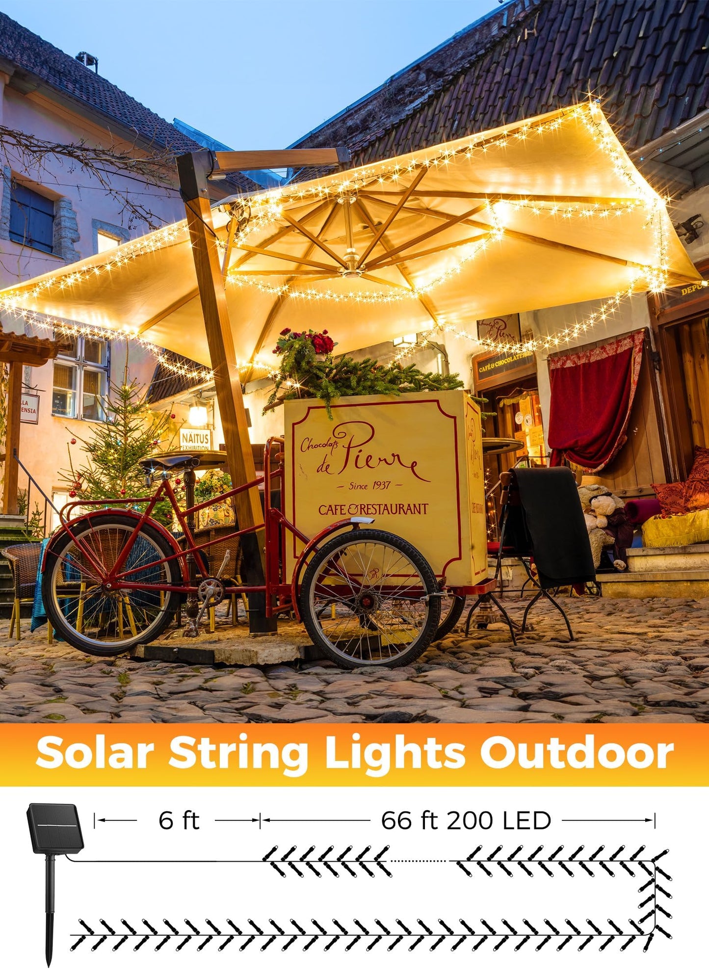 Solar String Lights Outdoor, Extra Long 72FT 200 LED Solar Powered Lights with 8 Lighting Modes, Waterproof Patio Lights, String Lights for Outside Tree Balcony Gazebo, Warm White